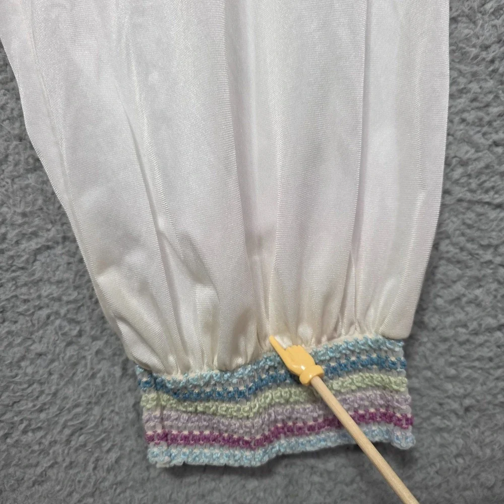 Vel Made Womens 80s White Nylon Tricot Pajama Set Smocking Granny Chic Vintage